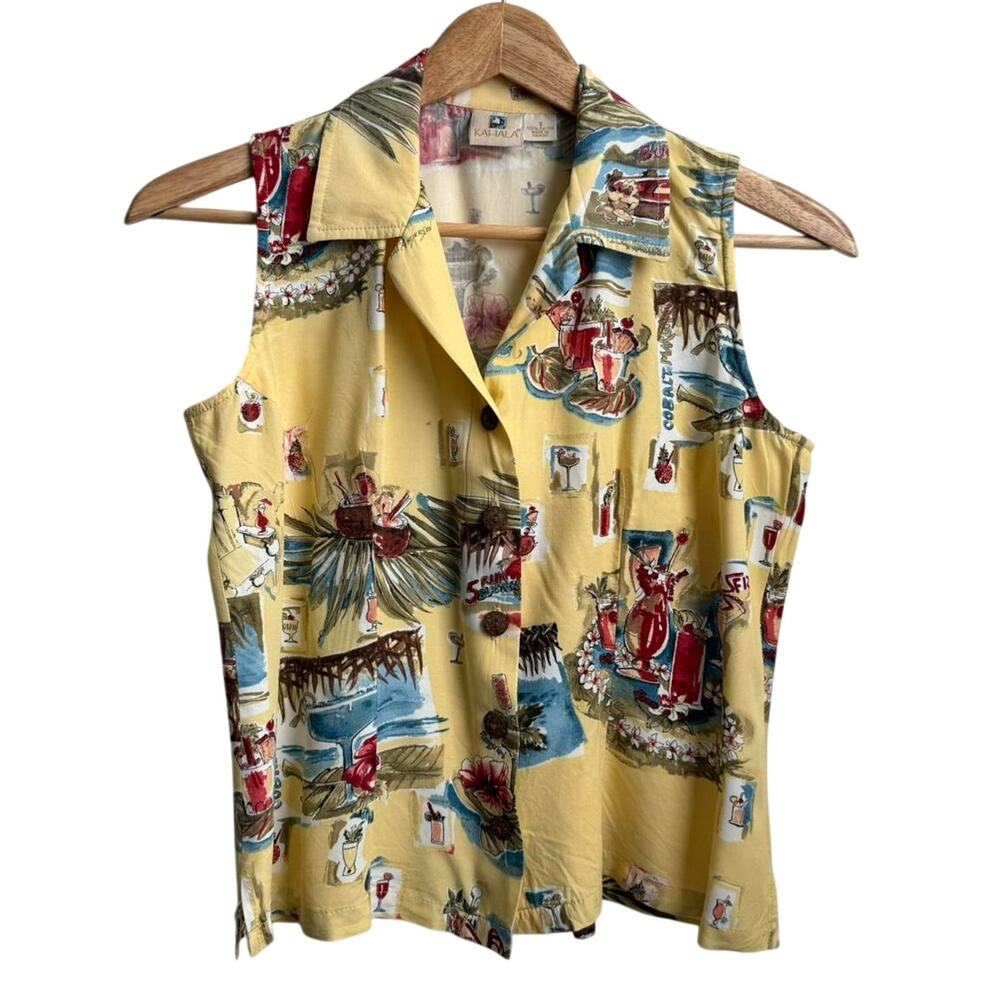 Kahala Vintage 1990s Hawaiian Rayon Sleeveless Shirt Size S